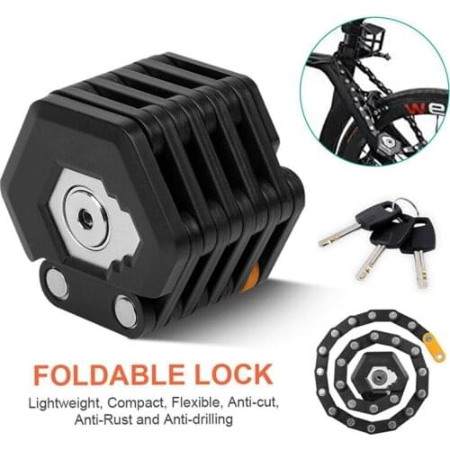 1pcs Bicycle Folding Chain Lock Black Zinc Steel Material Bicycle Anti-theft Lock Suitable for Motorcycles Electric Vehicles Etc