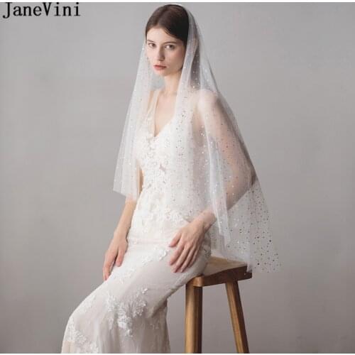 JaneVini 2019 Shiny Ivory Bridal Veils Stars Sequined Veil Two Layer Elbow Length Veil with Comb Tulle Short Wedding Accessories