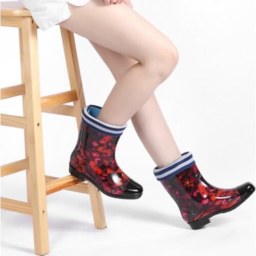 New Fashion Leopard Print Adult Rain Boots Anti-slip Waterproof Warm Boots Ladies Printed Tube Water Shoes Rubber Shoes