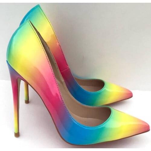 Carpaton 2019 Summer New Colorful patent leather pointed shallow mouth high heels sexy stiletto womens wedding and party shoes