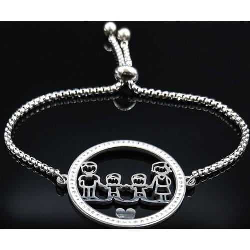 2021 Family Dad Mum Two Son Crystal Stainless Steel Chain Bracelet Women Silver Color Bracelets Jewelry pulseira feminina B18519