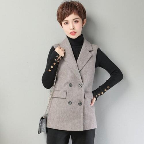 2021 Women Spring Woolen Blazer Sleeveless Double Breasted Office Lady Short Vest Female Casual Solid Suit Waistcoat X33