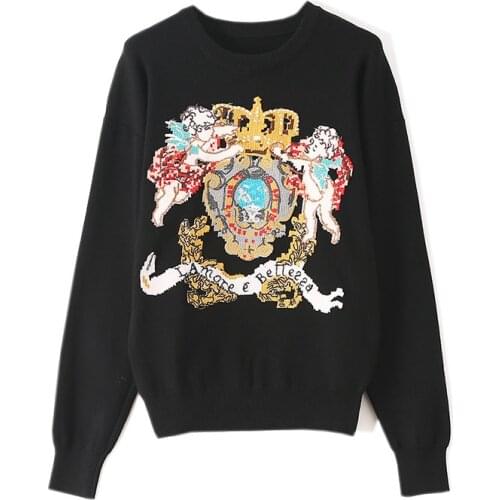 Retro Fashion Autumn Embroidery Knitting Sweater Women O-Neck Long Sleeve Tops Ladies High Quality Sweater Femmes Pullovers Knit