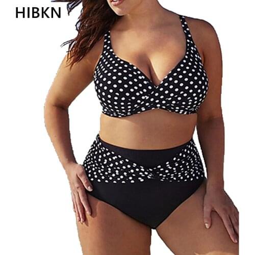 Hibkn women bikini push up plus size xxxl 4xl 5xl large size 2 piece swimsuit women high waist woman dot vintage dot bikini set