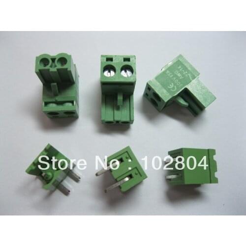 100 Pcs Angle 2way/pin Pitch 5.08mm Screw Terminal Block Connector Pluggable Type Green 2EDCK-2EDCV-5.08
