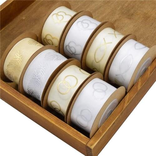 5M ribbon 2.5cm wide Top grade gilt Ribbon Wedding decoration gift packaging printing feather love fish ribbon