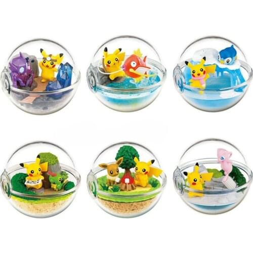 6Pcs/Set Anime Transparent Ball with Piplup Mew Magikarp Yamirami Caterpie Figure Toys Cartoon Pokemones Figure Toys Kids Gifts