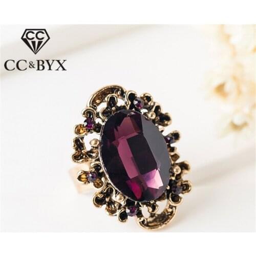 CC Hyperbole Punk Rings For Women Vintage Big Purple Oval Stone Adjustable Ethnic Style Luxury Jewelry Party Accessories CC732
