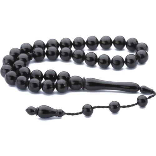 Black Natural Erzurum Sphere Jet Stone Prayer Bead Men Rosary Islamic Tasbih Made in Turkey