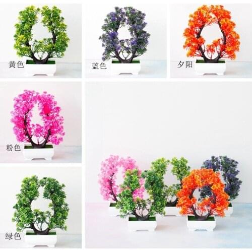 20x23cm Love Heart Pattern Green Artificial Small Tree Potted Bonsai Home Garden Bedroom Living Room Decor Desktop Fake Plants