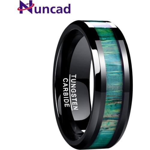 NUNCAD Classic Mens Jewelry Tungsten Steel Ring Inlaid Green Striped Veneer Plane Angle 8MM Wide Party daily anniversary Rings