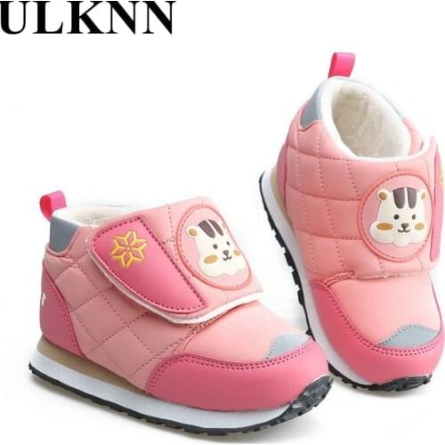 ULKNN Sneakers For Girls Low-Top Casual Shoes Childrens Winter Snow Boots Cute Pattern Waterproof Woolen Warm Non-Slip PU Shoes