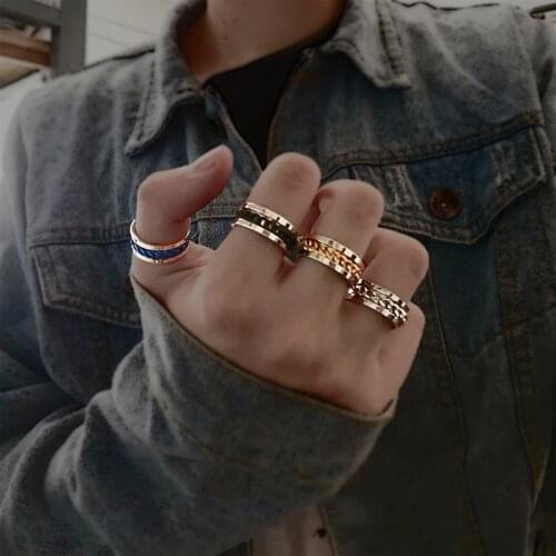 Cool Stainless Steel Rotatable Bottle Opener Men Ring High Quality Spinner Chain Punk Women Jewelry for Party Gift