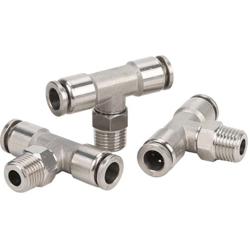M5 M6 1/8" 1/4" 3/8" 1/2" BSPT Male Tee 3 Way Pneumatic 304 Stainless Press Push In Quick Connector Release Air Fitting Homebrew