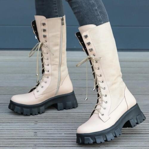 Mio Gusto Brand Shelby, White and Skin Colors 6Cm Platform Knee High Quality Warm Winter Women 's Boots , platform boots , women boots , goth , shoes for women 2020