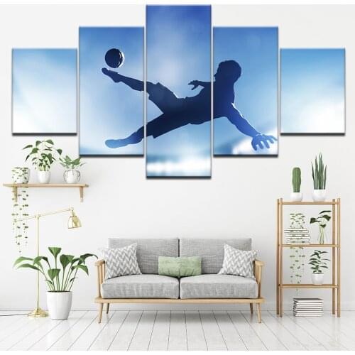 5 panel Modular Art Painting Jumping Footbal Men Picture Poster Print Canvas Art Painting Wall Art Pictures for Living Room