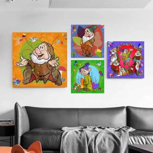 Cartoon Disney Seven Dwarfs Poster Character Watercolor Canvas Painting Poster Print Wall Art Pictures for LivingRoom Home Decor