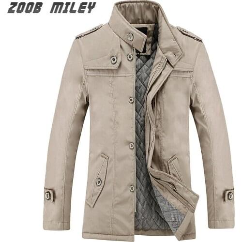 ZOOB MILEY Wintet Casual Mens Jackets And Coats Long Sleeve Fashion Cotton-Padded Outerwear Plus Size M-3XL Solid Overcoat