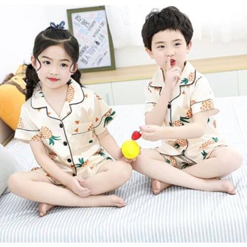 New Boys Girls Kids Pajama Sets Cartoon Short Sleeve T-Shirt Tops With Pants Toddler Baby Sleeping Clothes Pijamas Sleepwear