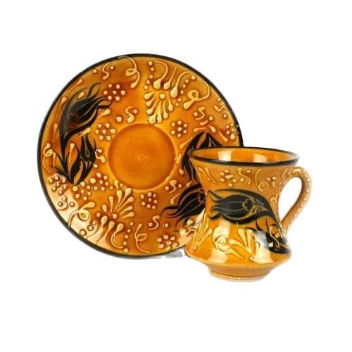 Tile Ceramic Golden Tile Coffee Cup Set Traditional Tulip Desenlei Golden yellow Coffee Set Turkish coffee Arab Kahves, Gold