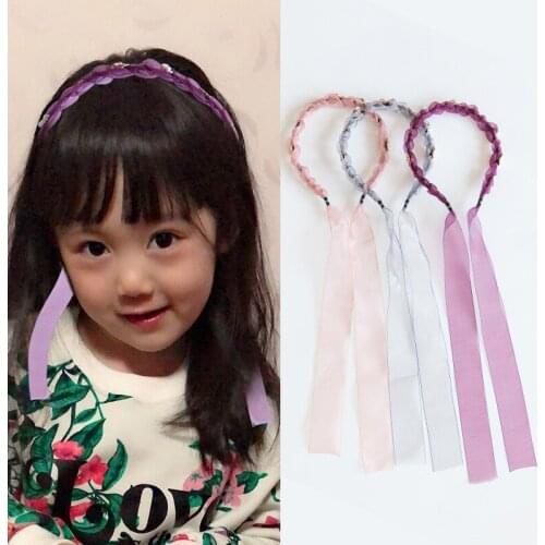 Simple Girls Hairbands Ribbon pearl Turban Headband children kids Hair Head Hoop Bands Accessories scrunchies Headdress headwear