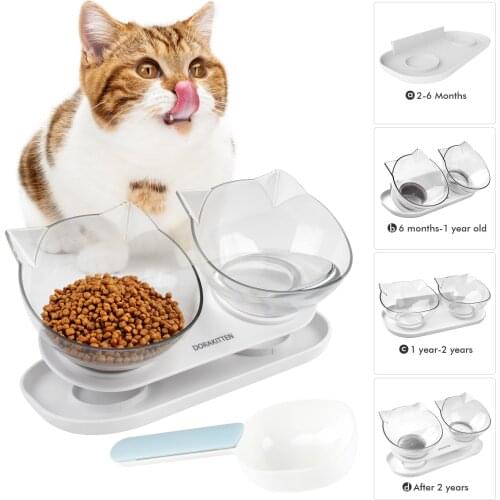 Large Capacity Transparent Cat Bowl Double Bowl Cat Dog Feeder Water Feeder With Stand Food Spoon Cat Dog Food Bowl Pet Supplies