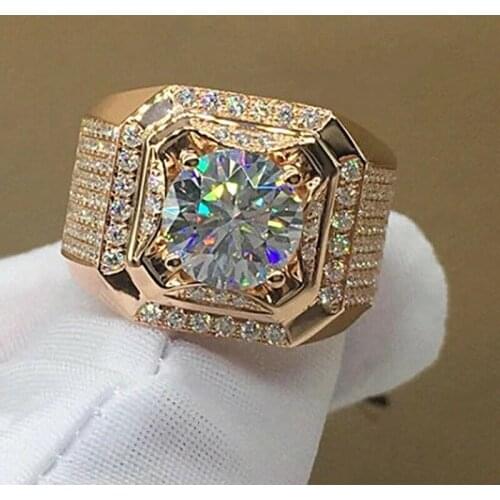 Luxurious Mens Rose Gold Natural Birthstone Crystal Ring Boyfriend Anniversary Gift Banquet Engagement Wedding Band