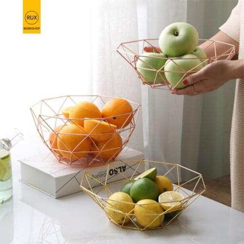 RUX WORKSHOP Creative geometry Storage basketFruit basket European wrought iron hollow storage basket Home kitchen decoration