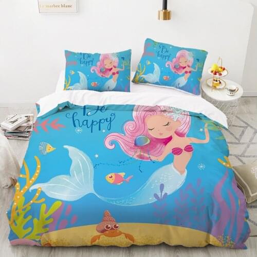 Cartoon Kids Bedding set For home Baby child girl Duvet Cover Set 2/3Pc Bed Linen 140x200 200x200 ocean Mermaid princess drop
