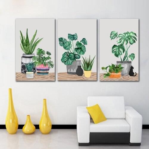 Nordic Small Fresh Modern Watercolor Plant Pot Living Room Decorative Painting Canvas Wall Art Posters and Prints Unframed