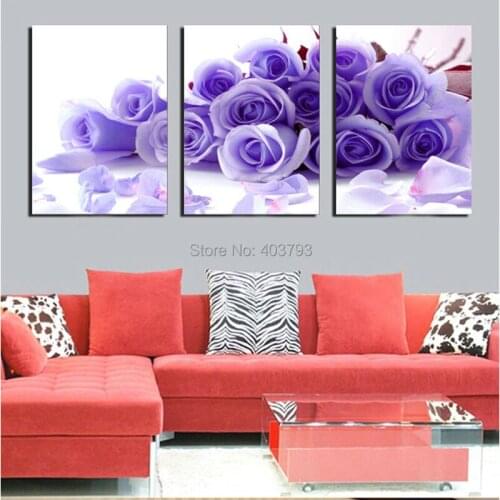 Modern Europe Style 3 Panels Printed Flower Canvas Oil Painting Home Decoration Wall Picture For Living Room Unframed