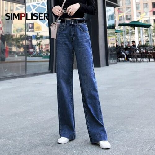 Loose High Waisted Denim Jeans Wide Leg Pants Stretch Waist Female Chic Trousers Plus Size Autumn Spring Cotton Mom Jeans Pants