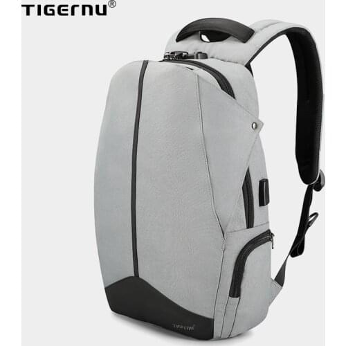 Tigernu Anti Theft Patented Zipper TSA Lock No Key Design Men USB 15.6 inch Laptop Backpacks Schoolbag Student College Backpack