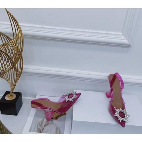 New Season Women Shoes Begum Glass Pvc Transparent Sandals Slingback Crystal Wedding Pumps