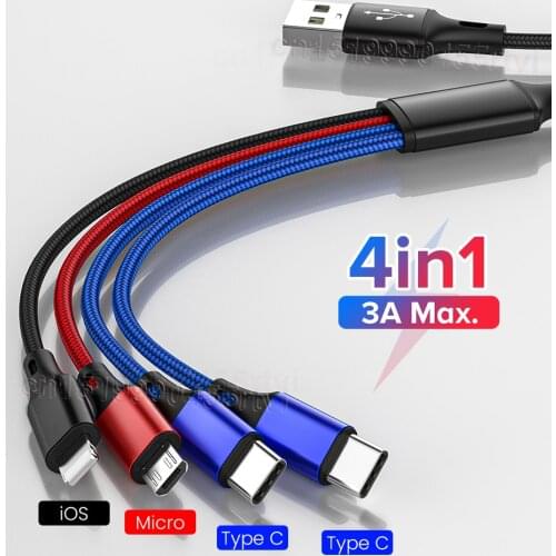 4in1 3in1 USB Type C Cable for iPhone 12 X 11 Pro Max 3 in 1 2 in 1 Charging Cable Micro USB Cable for Huawei Samsung S20 Xiaomi