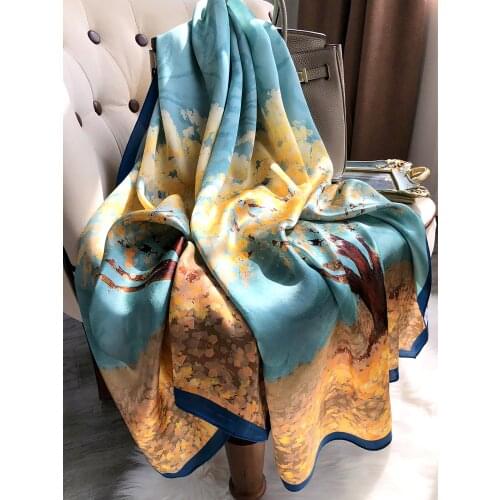 2021 Women Silk Winter Scarf Luxury Design Print Lady Beach Shawl Scarves Fashion Smooth Foulard Female Hijab