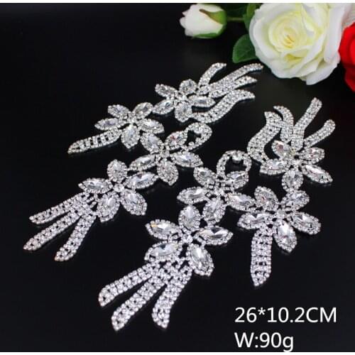 1 Pair Sewing DIY Crystal Tassel Rhinestone Applique Iron On Motif Patch Applique for Garment Shoes Headband Bridal Sash Jewelry