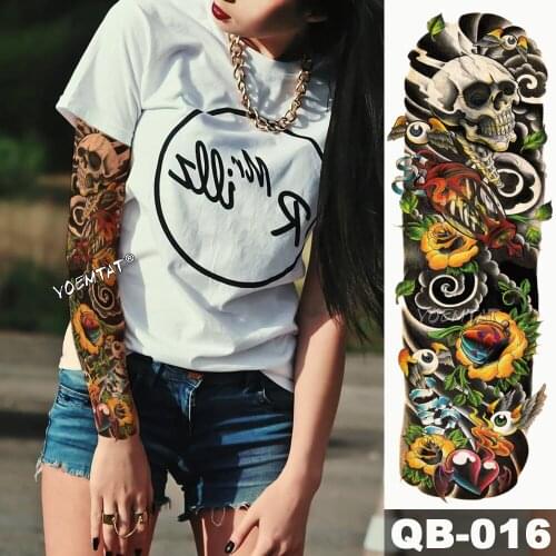 New 1 Piece Temporary Tattoo Sticker skull eyes heart rose Tattoo with Arm Body Art Big Sleeve Large Fake Tattoo Sticker