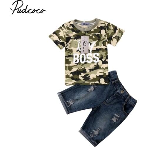 2018 Brand New Toddler Infnat Kid Baby Boy Clothes T Shirt Camo Tops Denim Pants Outfits 2Pcs Set Children Summer Clothing 1-6T