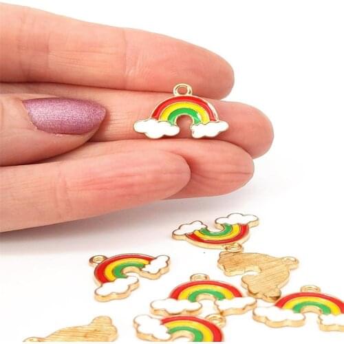 20 charms per pack Pastel Rainbow and cloud charms with gold colour metal Jewellery Making Rainbow Pendants 19*15mm H49FH-9