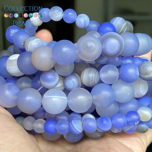 6/8/10mm Natural Stone Matte Dull Polish Blue Agates Round Spacer Loose Beads For Jewelry Making DIY Bracelet Accessories 15