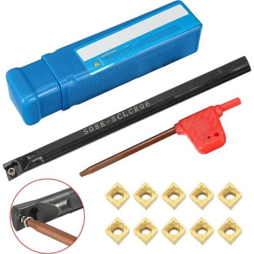 8mm S08K-SCLCR06 Turning Tools With 10pc CCMT060204-HM Inserts & T8 Wrench Sets