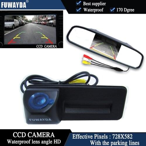 FUWAYDA rear view Car Mirror Monitor+HD CCD car rear view Trunk handle Camera for Skoda Roomster Fabia Octavia superb for AudiA1