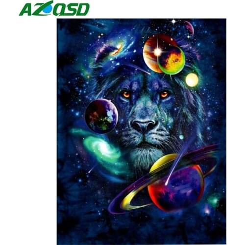 AZQSD Full Kits Diamond Embroidery Tiger Universe Mosaic Handmade Gift Diamond Painting Animal Picture Of Rhinestones Home Decor