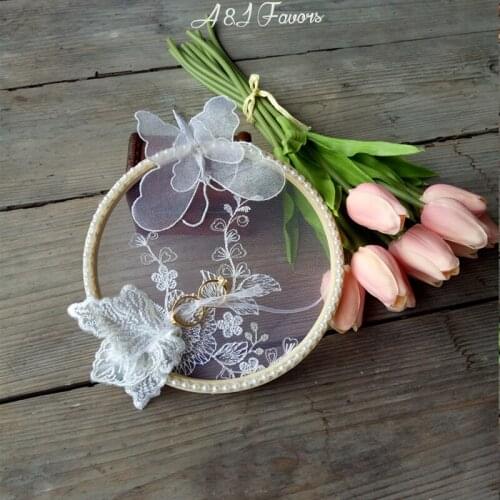 Free Shipping 1pcs lot White Lace Butterfly Handmade Engagement Ring bearer Wedding Marriage Day ring pillow