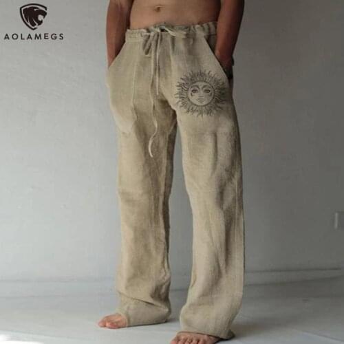 Aolamegs Mens pants Cotton Linen Oversized Jogger Trousers Hip Hop harajuku Casual Pants Wide Leg Pants Men Vintage Clothing