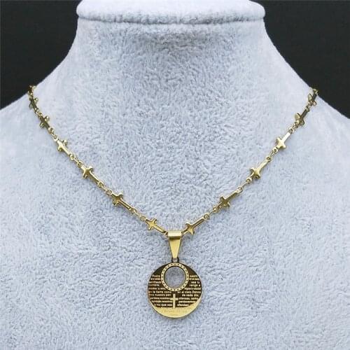 Stainless Steel Cross Christian Bible Chain Necklace Women Gold Color Small Necklaces Jewelry chaîne acier inoxydable N4295S02