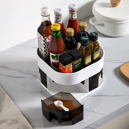 Double-layer Kitchen Spice Rack, Rotatable Double-layer Spice Rack, Spice Rack, Condiment Bottle Tray Storage Box Kitchen Tools