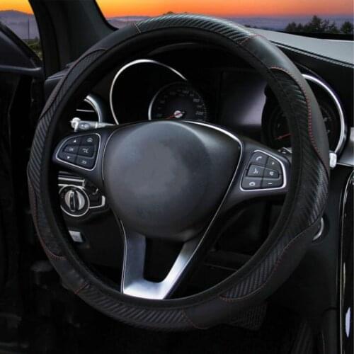 Breathable Anti Slip Car Steering Wheel Cover Car-styling Carbon Fiber PU Leather Steering Covers Suitable for 37-38cm