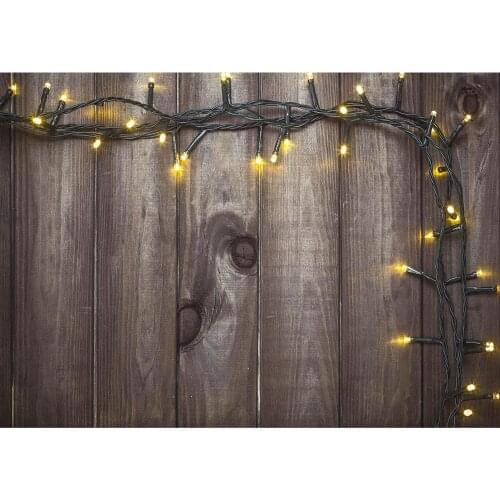 String Lights Wooden Board Christmas Photographic Backdrops Vinyl Cloth Background for Children Baby Photocall Props Photobooth